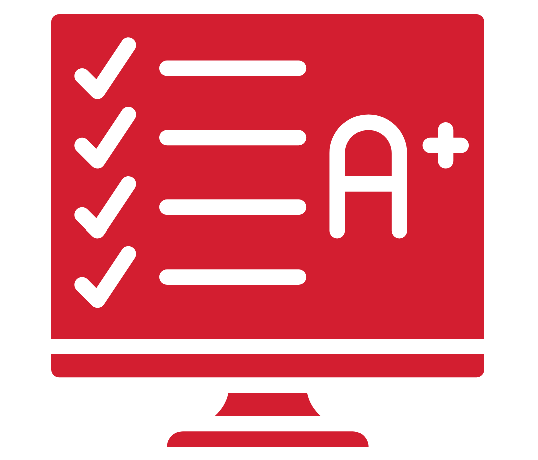 Graphic of a computer screen with a checklist and an A+