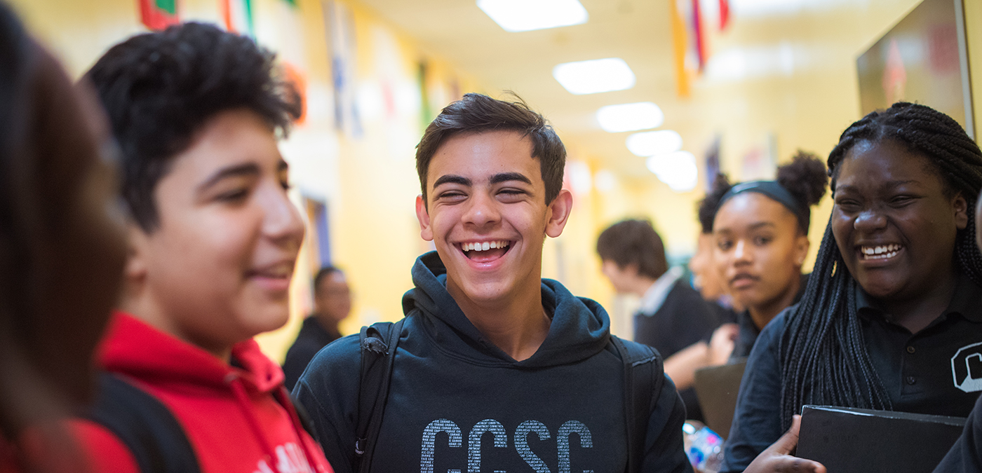 Smiling nines in hallway